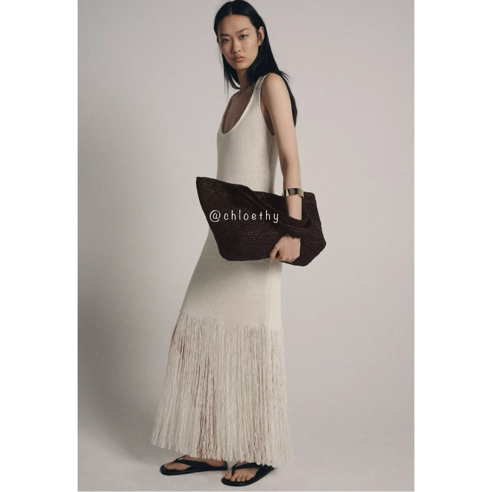 Zara FRINGED KNIT DRESS